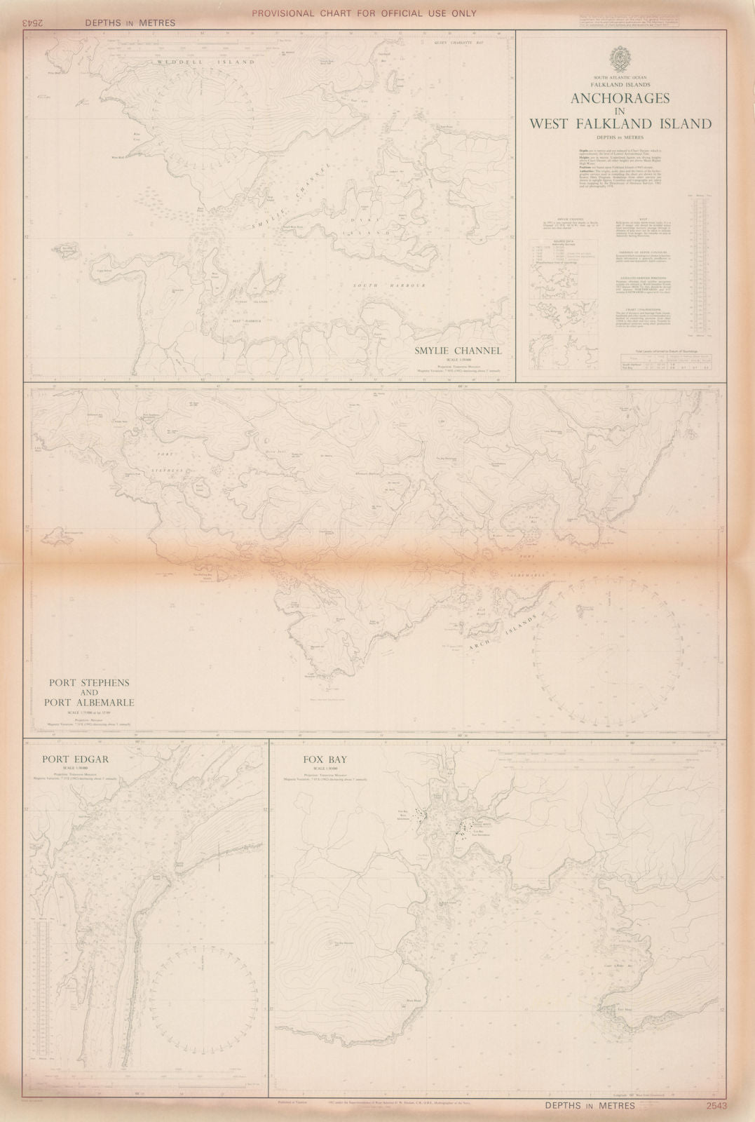 West Falkland Island harbours. Admiralty. Used in 1982 on HMS Glamorgan 1982 map